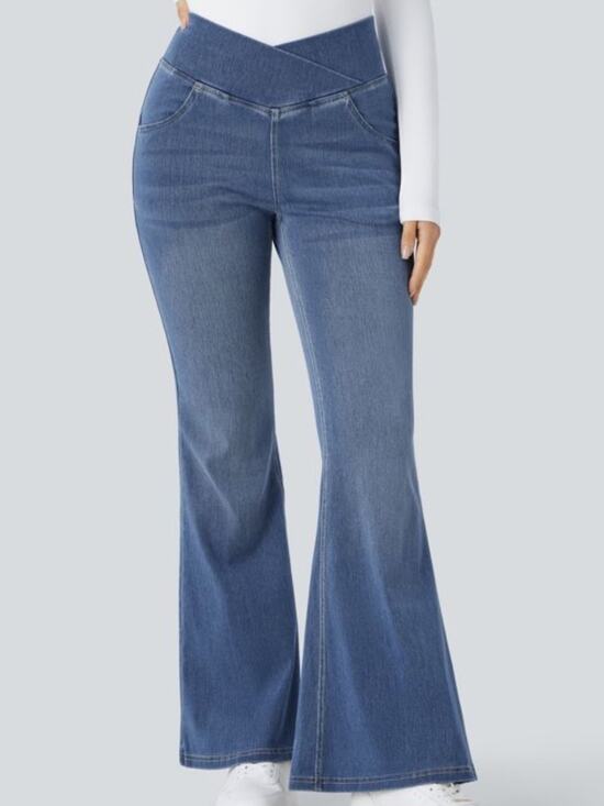 HALARA Denim - Halara Flex Light Blue Crossover Waist High Rise Flare Jeans
